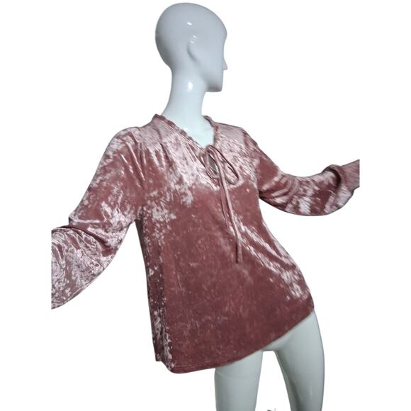 Mystree Crushed Velvet Smocked Women's size Medium Casual Career Peasant Top - Picture 10 of 15